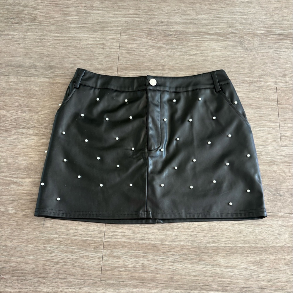 Better Be Black Mini Skirt with Pearls